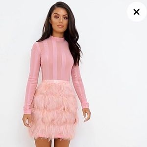 Dusty Pink Feather Skirt Bodycon Dress